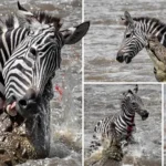 فرار گورخر از چنگال تمساح به بهای از دست دادن یک پا + ویدیو