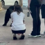 کار خطرناک یک زن برای غذا دادن و نوازش خرس در خیابان!