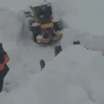 شدت برف در چهارمحال و بختیاری بولدوزر راهداری را گرفتار کرد