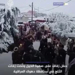 جشن عروسی سوار بر اسب و زیر بارش برف